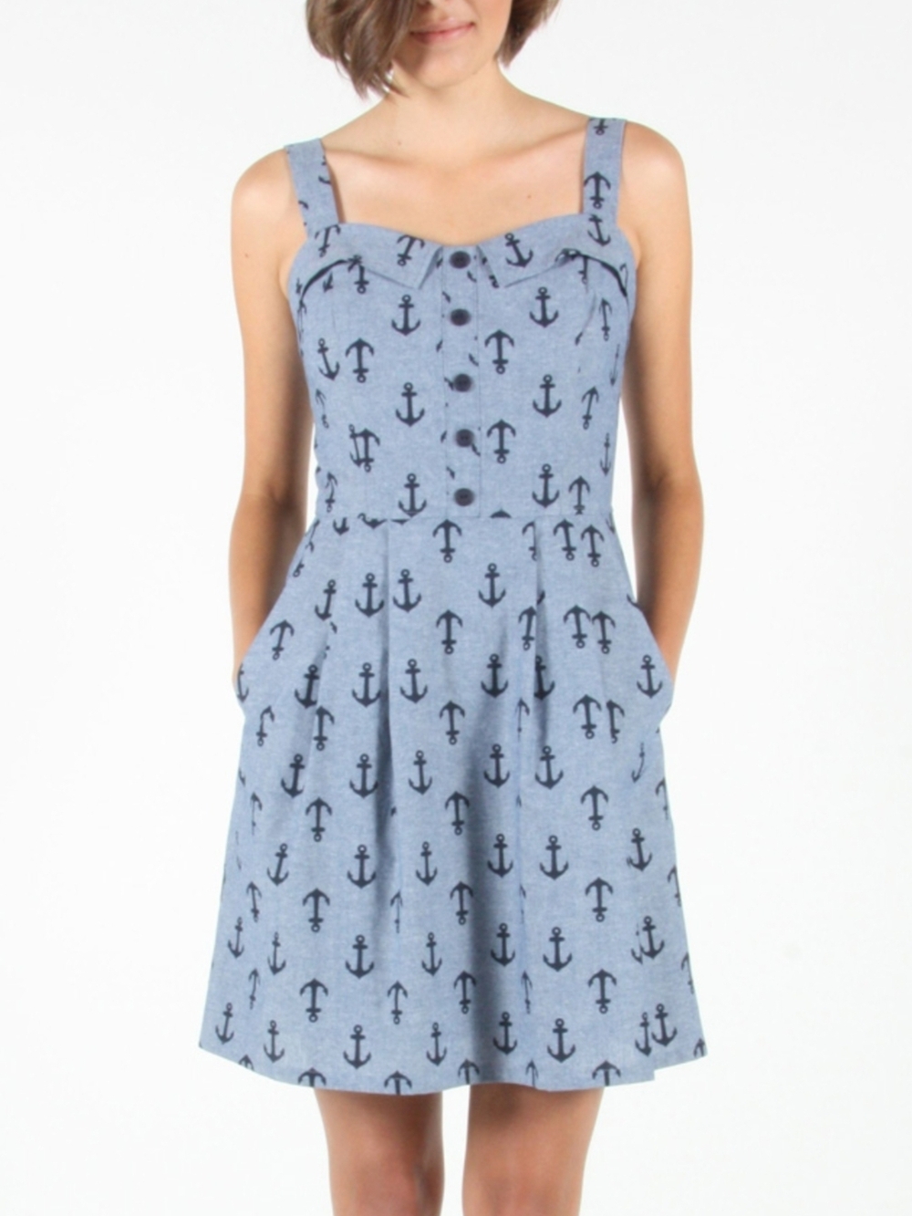 BIRDS OF NORTH AMERICA Motmot Sleeveless Anchor Print Blue Sundress